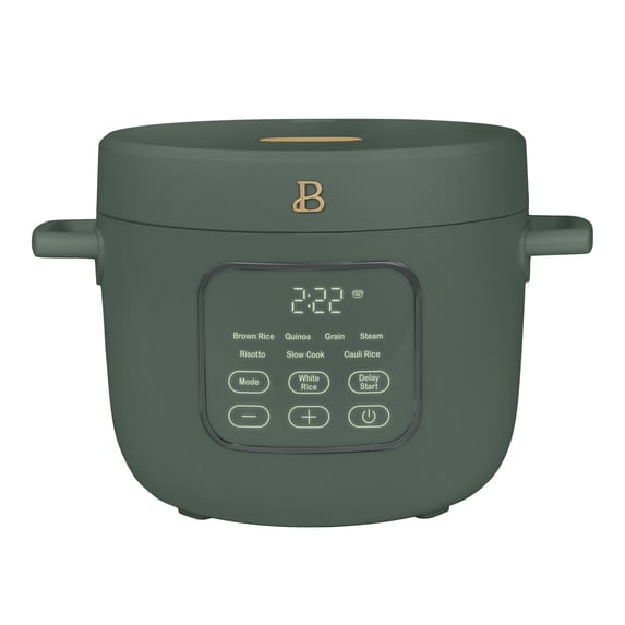 Beautiful 14-Cup Cooked, 6-Cups Uncooked Electric Rice and Grain Cooker, EverGood Ceramic Nonstick Coating, Thyme Green by Drew Barrymore