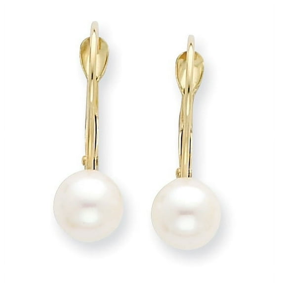 Beautiful 14K 6-7mm White Round Freshwater Cultured Pearl Leverback Earrings