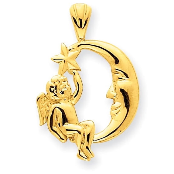 Beautiful 14K Angel, Moon and Star Pendant