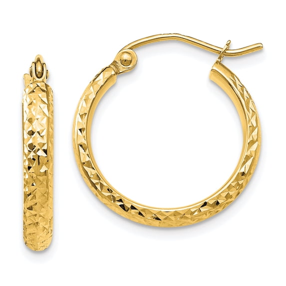 Beautiful 14K Diamond-cut 2.8x18mm Hollow Hoop Earrings