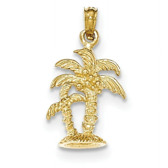 Beautiful 14K Gold Polished / Textured Double Palm Trees Pendant