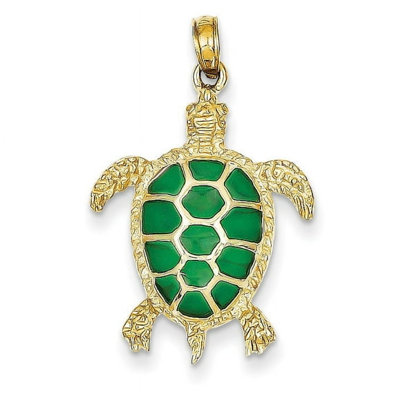 Beautiful 14K Green Enameled Sea Turtle Pendant