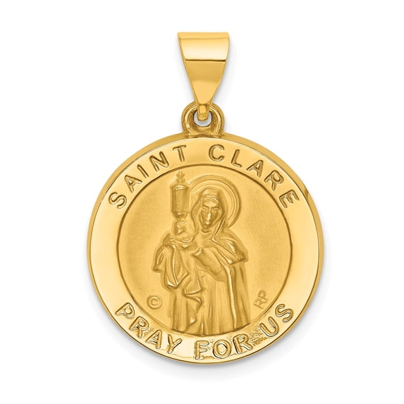 Beautiful 14K Polished/Satin St. Clare Hollow Medal Pendant