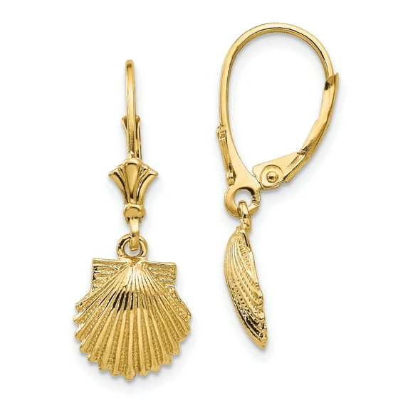 Beautiful 14K Scallop Shell Leverback Earrings