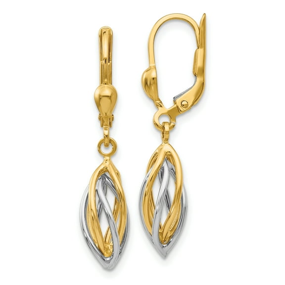 Beautiful 14K Two-Tone Polished Dangle Leverback Earrings