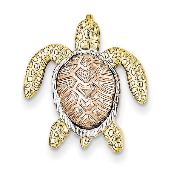 Beautiful 14K Two-Tone w/ White Rhodium Turtle Pendant Slide