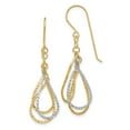 thumbnail image 1 of Beautiful 14K Two-tone Diamond Cut Tear Drop Shepherd Hook Earrings, 1 of 2