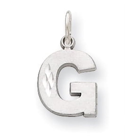 Beautiful 14K White Gold Solid Satin Diamond-cut Initial G Charm