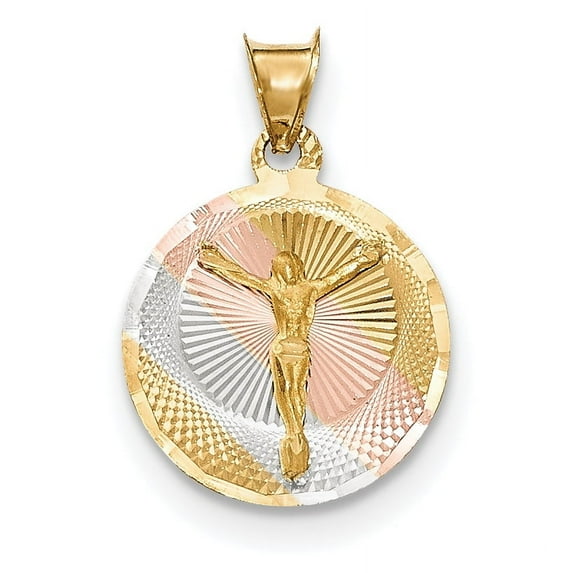 Beautiful 14K w/Rose and White Rhodium D/C Corpus Circle Pendant
