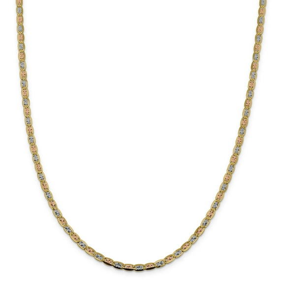Beautiful 14k 3.8mm Tri-color Rose and White Rhodium Pav Valentino Chain