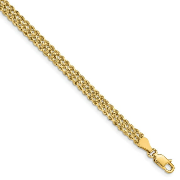 Beautiful 14k 4.5mm Wide Triple Strand Rope Bracelet