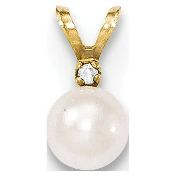 Beautiful 14k 5-6mm Round White Saltwater Akoya Cultured Pearl Diamond Pendant