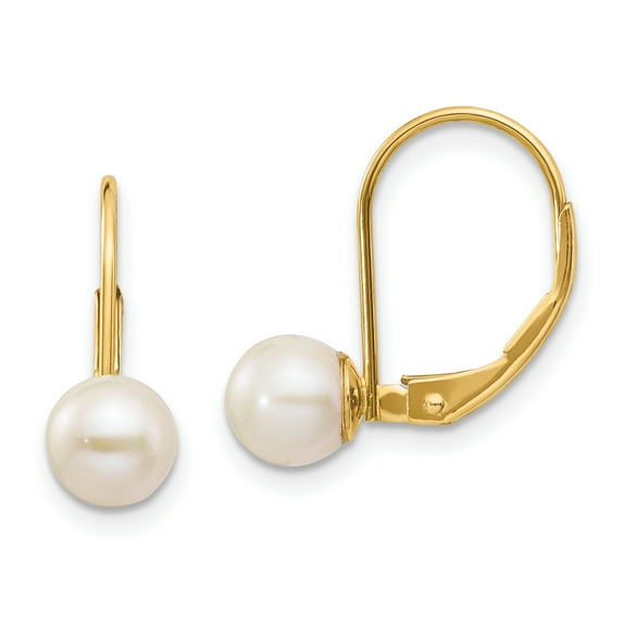 Beautiful 14k 6-7mm White Round Freshwater Cultured Pearl Leverback Earrings