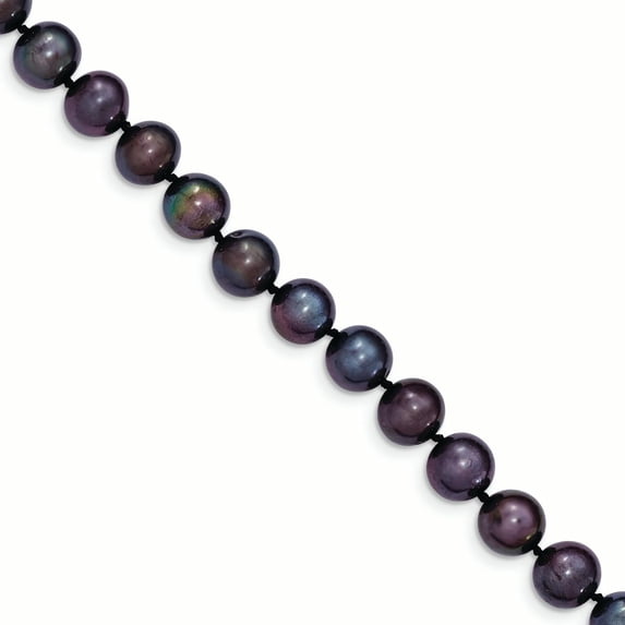 Beautiful 14k 8-9mm Black Near Round Freshwater Cultured Pearl Necklace