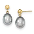 thumbnail image 1 of Beautiful 14k 8-9mm Grey Rice Freshwater Cultured Pearl Dangle Post Earrings, 1 of 2