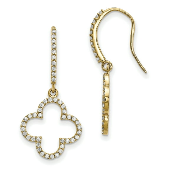 Beautiful 14k Diamond Quatrefoil Design Dangle Earrings