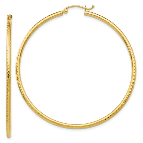 Beautiful 14k Diamond-cut 2mm Round Tube Hoop Earrings