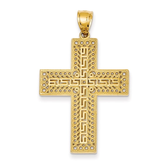 Beautiful 14k Greek Key Filigree Cross Pendant