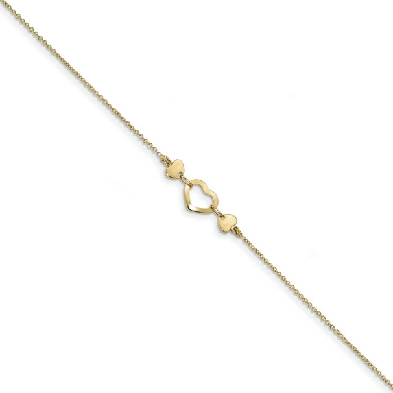 Beautiful 14k Polished Heart with 10in Plus .75in ext. Anklet