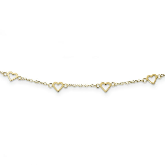 Beautiful 14k Polished Open Hearts on Heart Link 17-Station Necklace