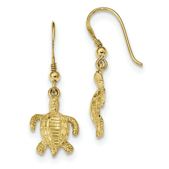 Beautiful 14k Polished & Textured Diamond-cut Turtle Shepherd Hook Earrings