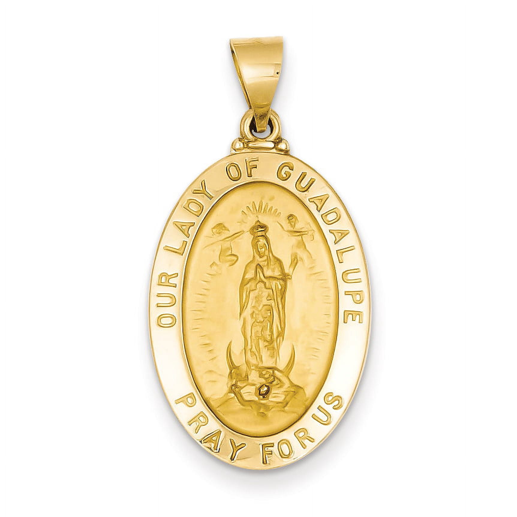 Beautiful 14k Polished and Satin Our Lady Guadalupe Medal Hollow ...