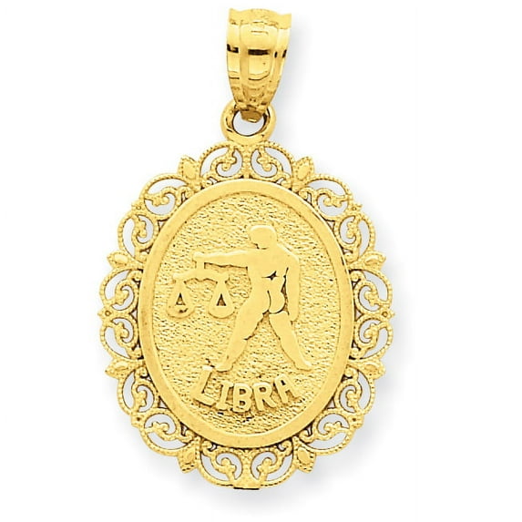 Beautiful 14k Solid Satin Polished Libra Zodiac Oval Pendant