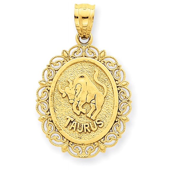 Beautiful 14k Solid Satin Polished Taurus Zodiac Oval Pendant