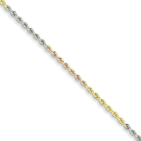 Beautiful 14k Tri-Color 2.5mm D/C Rope Chain