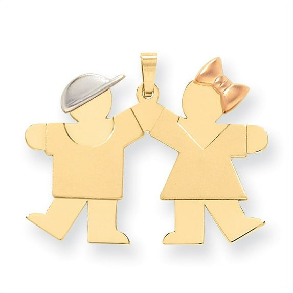 Beautiful 14k Tri-Color Large Boy on Left and Girl on Right Engravable Charm