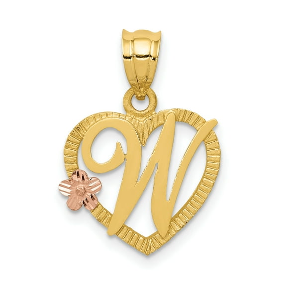 Beautiful 14k Two-Tone Initial W in Heart Charm