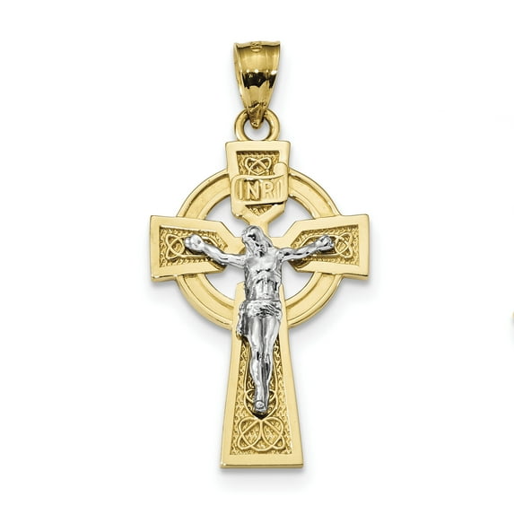 Beautiful 14k Two-tone Polished Celtic INRI Crucifix Pendant