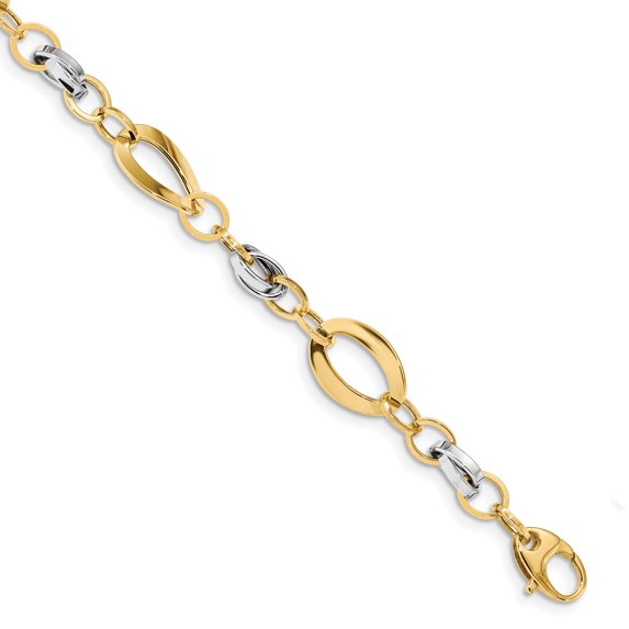 Beautiful 14k Two-tone Polished Fancy Link Bracelet