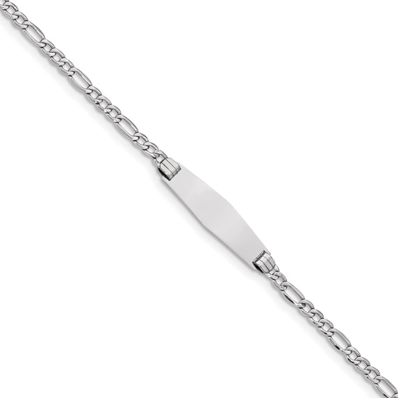 Beautiful 14k WG Semi-solid Soft Diamond Shape Figaro Link ID Bracelet