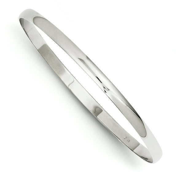 Beautiful 14k White Gold 4mm Solid Polished Half-Round Slip-On Bangle