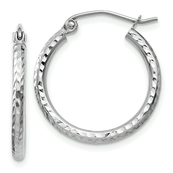 Beautiful 14k White Gold Diamond-cut 2mm Round Tube Hoop Earrings