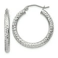 thumbnail image 1 of Beautiful 14k White Gold Diamond-cut 3mm Round Hoop Earrings, 1 of 2