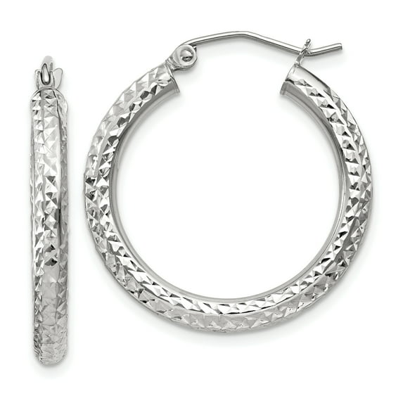 Beautiful 14k White Gold Diamond-cut 3mm Round Hoop Earrings