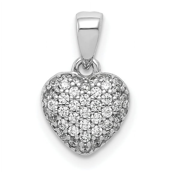 Beautiful 14k White Gold Pav CZ Polished Heart Pendant
