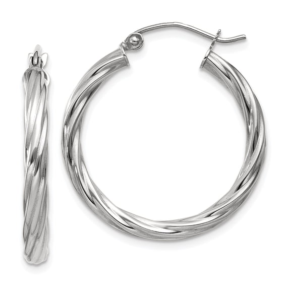 Beautiful 14k White Gold Polished 3.25mm Twisted Hoop Earrings