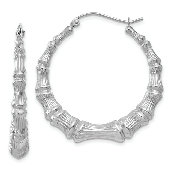 Beautiful 14k White Gold Polished Bamboo Hoop Earrings
