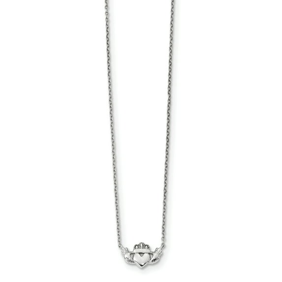 Beautiful 14k White Gold Polished Claddagh Necklace