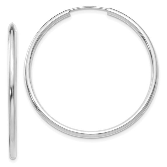 Beautiful 14k White Gold Polished Endless 2mm Hoop Earrings
