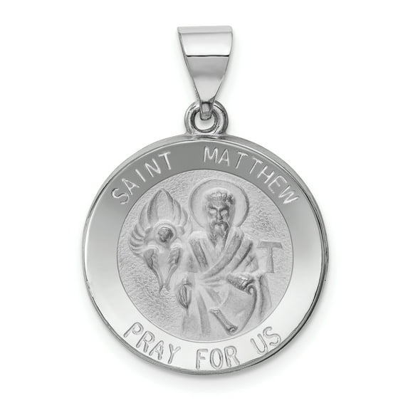 Beautiful 14k White Gold Polished and Satin St Matthew Hollow Pendant