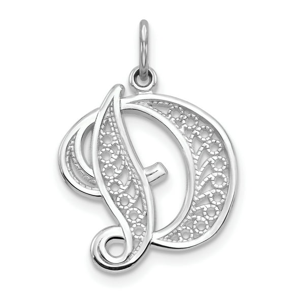 Beautiful 14k White Gold Solid Polished Filigree Initial D Pendant