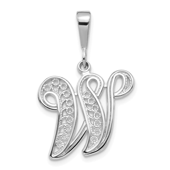 Beautiful 14k White Gold Solid Polished Filigree Initial W Pendant