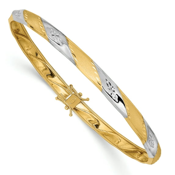 Beautiful 14k White Rhodium Polished Satin D/C Flexible Bangle