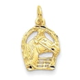 thumbnail image 1 of Beautiful 14k Yellow Gold Diamond-cut Horse Head in Horseshoe Charm, 1 of 2