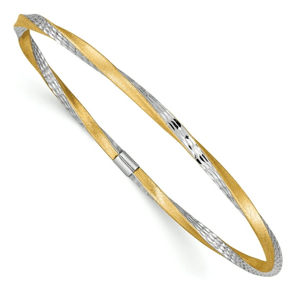 Beautiful 14k and White Rhodium 3mm Satin Diamond-cut Twist Slip-on Bangle