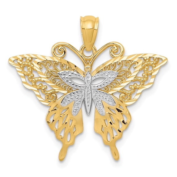 Beautiful 14k w/Rhodium Fancy Butterfly Pendant